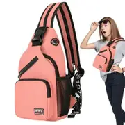 Crossbody Sling Backpacks Sling Bag for Men Women Hiking Daypack with Earphone Hole Travel Daypack Color Pink