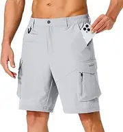 [Hugut] Men's Hiking Cargo Shorts Quick Dry Lightweight Travel Shorts with Multi Pockets for Fishing Camping Golf