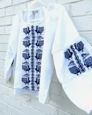 New World Market Blue White Peacock Embroidered Peasant Blouse Top S/M