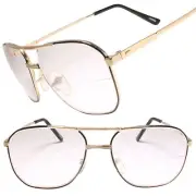 Classic Retro Old Fashioned Square Gold Bifocal Lens Reader 1.00 Reading Glasses