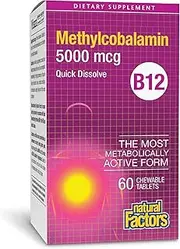 Natural Factors - Vitamin B12 Methylcobalamin 5000mcg, Support for Nerve Function, Energy Production & Red Blood Cells, 60 Chewable Tablets