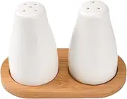 Salt and Pepper Shakers Set with a Bamboo Tray Ceramic Salt Shaker White Salt and Pepper Shaker Simplicity Salt and Pepper Set