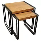 New Coffee Side End Table Ironstone Nest of Tables Wooden 2 Piece Set