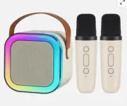 Mini Karaoke Machine, Portable Karaoke Speaker With 2 Wireless Microphones Beige