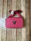 NWT Valentino Orlandi Pink Double Zip Cross body Camera Bag Logo Strap RV $159