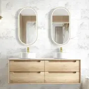 1500*460*550mm Byron Natural Oak Plywood Wall Hung Vanity for Double Bowls Basin