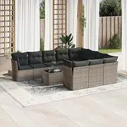 11 Piece Garden Sofa Set with Cushions Grey Poly Rattan Patio Bar Sets