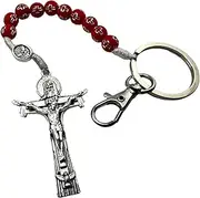 Westmon Works Confirmation Keychain Set Metal Trinity Key Ring Red Beads and Holy Card Prayer, Red