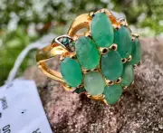 RING GR. 17,8 CA. 56 AUS 925 SILBER VERGOLDET MIT SMARAGD NEUWERTIG
