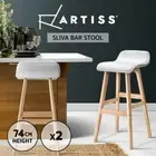 Artiss Bar Stools Wooden Kitchen Stool Chairs Swivel Barstools Leather White x 2