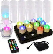Rechargeable Flameless RGB Candles with Remote Timer - 12 Pack