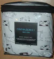 NEW NWT Cynthia Rowley Cats Drawings Sketch KING BEDDING Sheet Set deep pockets