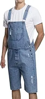 [Maiyifu-GJ] Men's Basic Retro Bib Jumpsuit Short Ripped Fit One Piece Overall Shorts with Pockets Overalls Denim Shorts