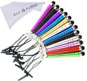 Eco-Fused Universal Stylus Pen Bundle 12 Pack with 3.5Mm Jack Connector Microfiber Cleaning Cloth Red, Purple, Hot Pink, Light Blue, Blue, Green, Gold, Silver,Light Pink, Orange, Black