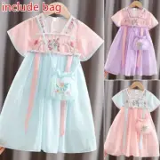 Children Girl Hanfu Dresses Short Sleeve Floral Embroidery Chinese Tang Suit
