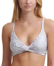 Dkny Women's Gray Snake Print Adjustable Strap Twist Front Bikini Top Size XS