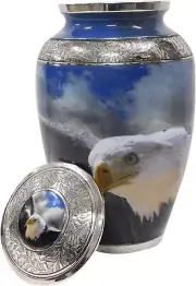 Cremation Urn for Adult Human Ashes, Made with Brass & Metal, Soaring Bald Eagle