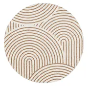 Abel Brown and Cream Geometric Washable Round Rug