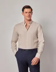 Hawes & Curtis Natural Pure Linen Slim Shirt | Button Down Collar Size: XXXL