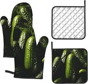 4 pcs Oven Mitts and Pot Holders Set 500°F Heat Resistant Oven Gloves and Hot Pads Kitchen Mittens Pickle Cooking Gloves Potholders for Baking Grilling