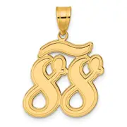 14k Yellow Gold Brushed Border Script Number 88 Pendant