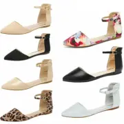 Women Ballet Flats Pointed Toe Ankle Strap Buckle Casual Flat Shoes