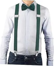 [COLLBATH] 1 Set Boy's Suspenders Bow Tie Set Green Elastic Dress Suspenders for Trousers Adjustable Clip-formal or Casual Wear