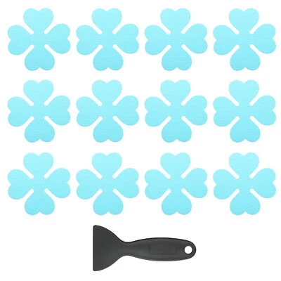 12 Pcs Non Slip Bathtub Stickers with Scraper Anti Slip Four Leaf Blue