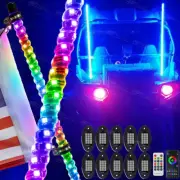 For Polaris RZR XP ATV UTV 2x 3ft Spiral RGB LED Whip Lights + 10Pods Rock Light