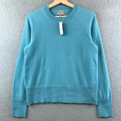 New J.Crew Womens Cashmere Sweater Classic Fit Crew Neck Long Sleeve Blue