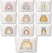 10 Pcs Rainbow Canvas Makeup Bags Bulk Inspirational Quotes Cosmetic Bags, White, Fahion