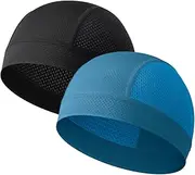 [LMMHEIZI] 2 Pack Summer Skull Cap Helmet Liner Breathable Cooling Beanie Running Cycling Hat for Men Women, Black+blue, One Size