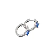 ANYCO Earrings Sterling Silver Blue Luxury Square CZ Round Ear Buckle For Women Girl Teen Chic Fashion Stylish Accessories Jewelry Gifts