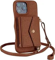 Brown,16 Pro, Wallet Case for iPhone 16 Pro Max/16 Pro/16 Plus/16, Crossbody Strap Leather Phone Cover with Mirror Card Holder Stand Function Shell