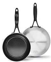 GreenPan Venice Pro Noir Tri-Ply Stainless Steel Healthy Ceramic Nonstick 20cm and 26cm Frying Pan Skillet Set, Matte Black Handle, PFAS-Free, Multi Clad, Induction
