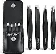 Smafixt Tweezers Set, Professional Stainless Steel Tweezers, Precision Eyebrow Tweezers for Facial Hair and Ingrown Hair Removal