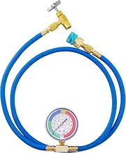 R1234YF Refrigerant Charge Hose Kit with R1234YF Self-Sealing Can Opener, R1234YF Low Side Quick Coupler, with 1/2’’ LH Can Tap Opener Low Pressure Gauge and 59'' Recharge Hose (Piercing Can Opener)