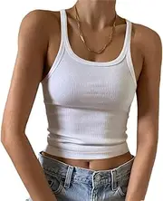 [Artfish] Women's Sleeveless Tank Top Form Fitting Scoop Neck Ribbed Knit Basic Cami Shirts