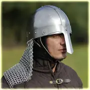 Medieval Norman Nasal Bassinet Helmet 14 Gauge With Chainmail Crusader Armour