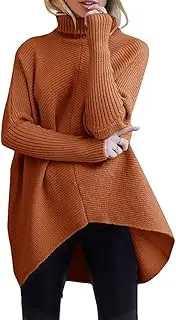 [MILLCHIC] Womens Turtleneck Long Batwing Sleeve Sweater Asymmetric Hem Casual Pullover Knit Tops