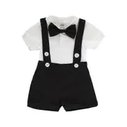 Fashion Baby Boys Baptism Outfit Infant Wedding Gentleman Set Birthday Party Formal Christening Suit Suspender Bow Tie Romper Black China 18-24M
