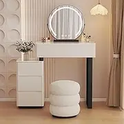 Makeup Vanity Desk with Mirror & Lights,Telescopic Dresser with 4 Drawers and Makeup Brush Storage Bucket,3 Lighting Modes(A,60cm)