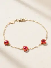 [Alison Lou] Alison Lou - Heart By The Yard 14-karat Gold, Laboratory-grown Ruby And Enamel Bracelet - Red - One size One size Red