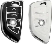 2Pack Tpu Car Key Fob Cover for BMW,3 Buttons Remote Control Smart Key Case,Compatible with BMW 1/2/5/7 Series & X1/X3/X5/X6-Black & White
