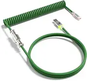 MAMBASNAKE C01Ultra RGB Lighting Coiled Keyboard Cable for Gaming Keyboard, Double-Sleeved Mechanical Keyboard Cable with Detachable Metal Aviator,Type-C to USB-A for Charging/Gaming-Green