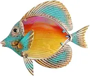 Garden Decor Metal Fish Wall Art Home and Garden Decoration Outdoor Animales Jardin with Colour Glass Statues Sculptures Outdoor Decor (Color : Orange)