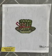 NWT Needlepoint Inc Hand Painted Canvas Asparagus Majolica Cup Pink Ribbon