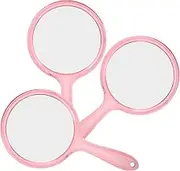 3pcs Handheld Magnifying Glass Sided Mirror Handheld Hand Held Mirror Side Travel Magnifying Handle Unbreakable Multifunctional Personal Small Cosmetic Compact Vanity Plastic Pink