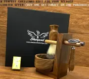 5 Piece Shaving Set 5 Edge Razors & Pure Brown Badger Brush Men's Gift Kit US