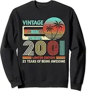 [X.Style] Vintage 2001 Cassette Limited Edition 21st Birthday Retro Sweatshirt ds1786 Sweater (S) Black